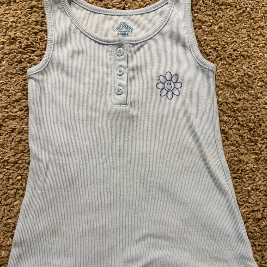 Light Blue Ribbed Tank Top With Floral Graphic - Kids